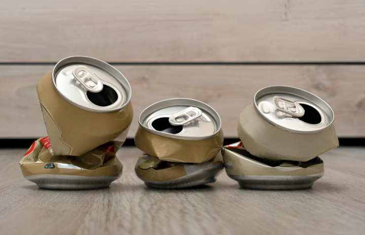 Tres latas de refresco aplastadas