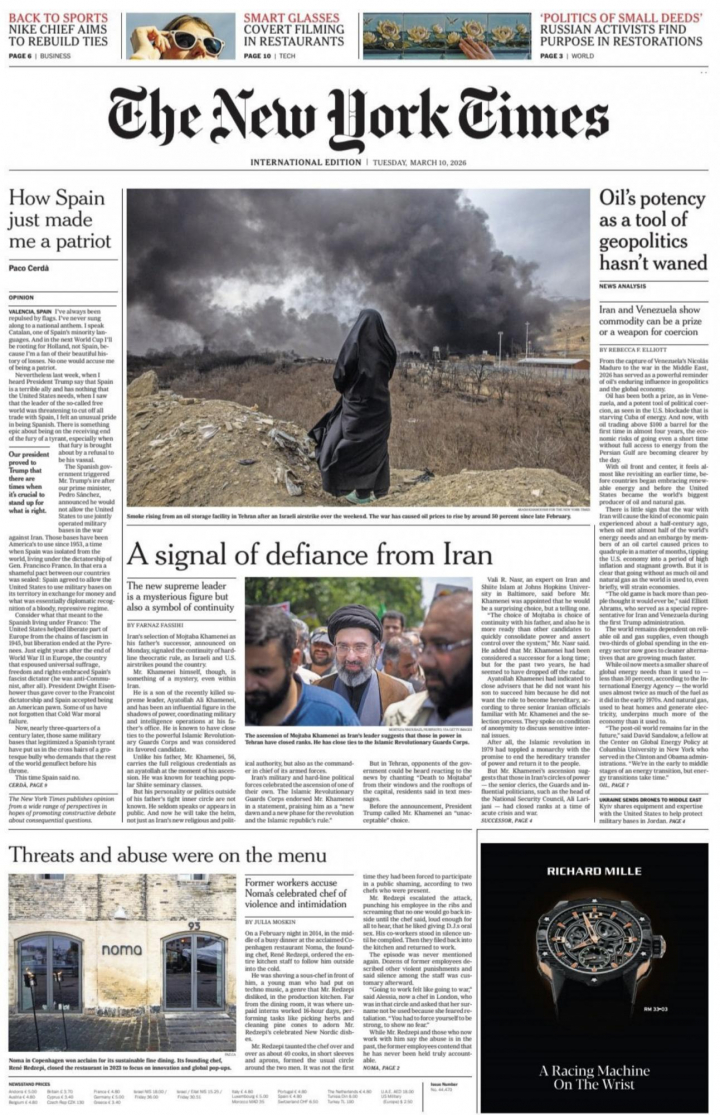 Portada de The New York Times del 10 de marzo de 2026