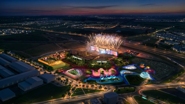 Plano recreado de lo que será el Estadio Shakira y el Macondo Park.