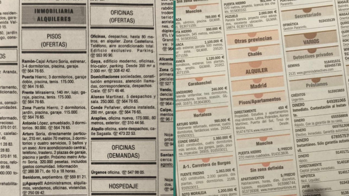 Páginas de Anuncios clasificados de El País en los 90 y en los 2000