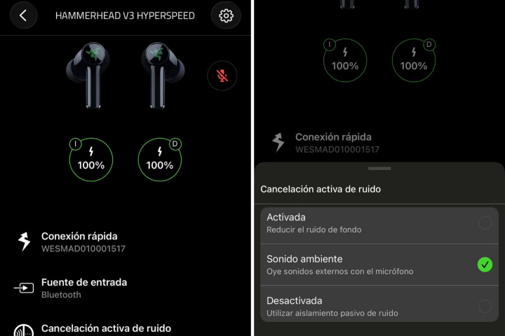 Imagen de la app Razer Audio, que permite ajustar el ecualizador y la cancelación de ruido.