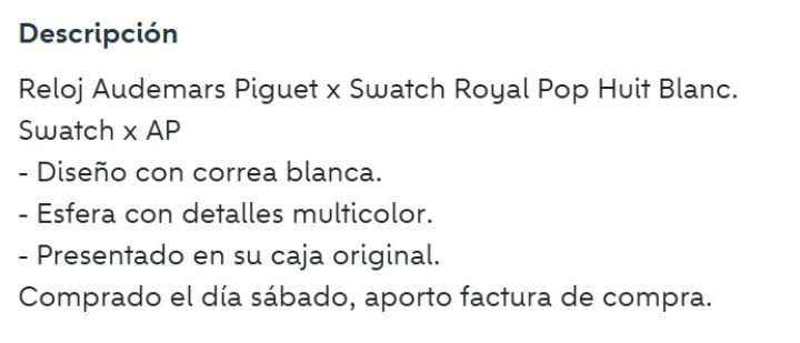 Anuncio del nuevo Royal Pop en una web de reventa