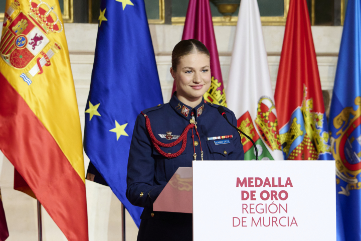 La princesa Leonor en su discurso tras recibir la Medalla de Oro de la Región de Murcia