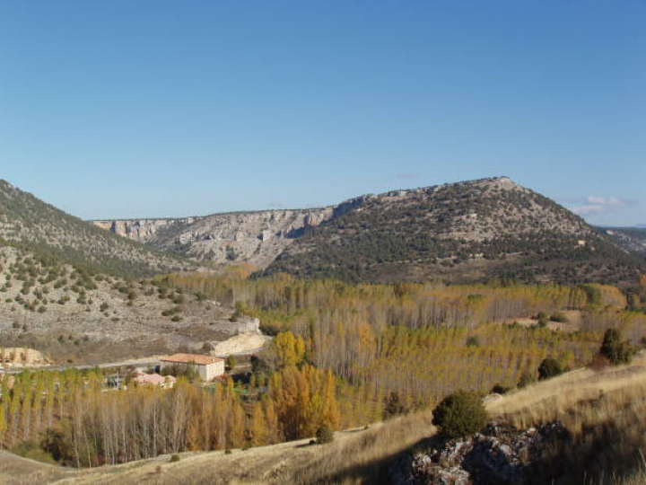 alt="alt="View of Interpretation Center Nature Park Lobos River Canyon from Castle Ucero and the access road from there to the Lobos River Canyon, Soria, Spain. (Photo by Cristina Arias/Cover/Getty Images)""