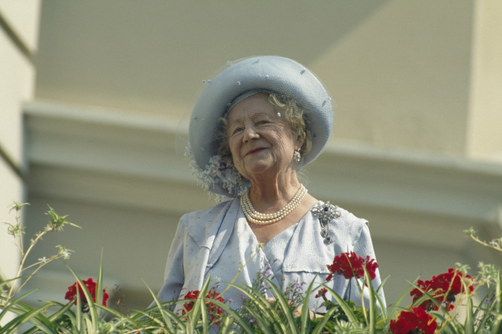 La Reina Madre en su 90 cumpleaños en Londres en 1990