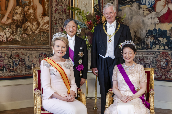 Felipe y Matilde de Bélgica y Naruhito y Masako de Japón en la cena de gala por la visita de Estado de los emperadores de Japón a Bélgica