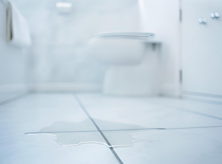 alt="alt="Un pequeño charco de agua en el interior de un baño""