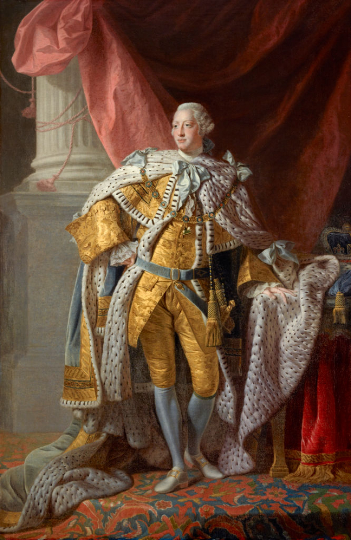 El rey Jorge III de Reino Unido, que reinó entre 1760 y 1820, por el Estudio de Allan Ramsay, en 1763.