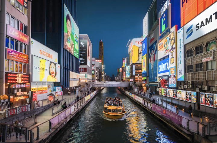 alt="alt="Distrito de Dotonbori de noche, Osaka, Japón""