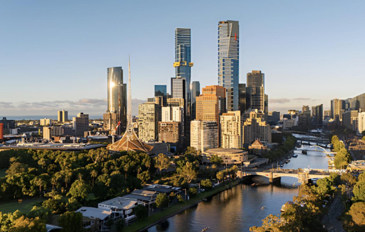 alt="alt="Vista aérea de la ciudad de Melbourne, Australia, al amanecer.""