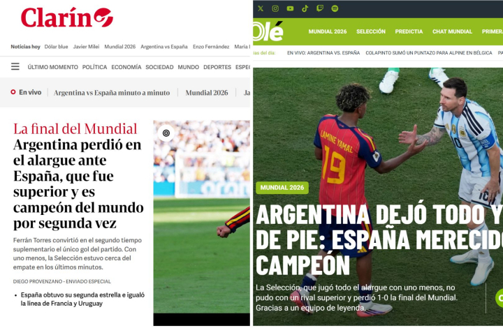 Pantallazos de las ediciones digitales del diario Clarín y del diario Olé