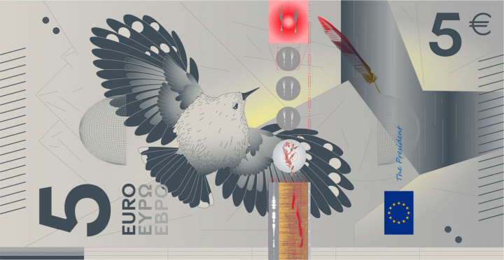 Diseño billete de 5 euros con un treparriscos.