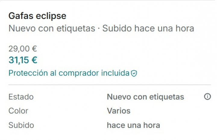 Anuncio de gafas de eclipse en segunda mano