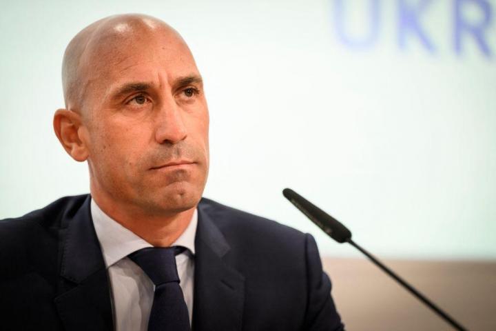 Luis Rubiales, en una rueda de prensa de la candidatura de España al Mundial 2030