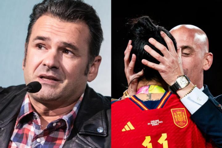 El presentador Iñaki López, y el momento del beso no consentido a la jugadora Jennifer Hermoso por parte de Rubiales; en sendas imágenes de archivo.