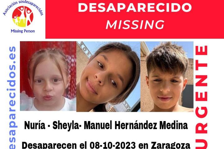 Cartel con los tres menores desaparecidos a los que se busca.