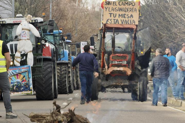 Los agricultores se manifiestan en una tractorada no convocada frente a consejería de Agricultura, este lunes en Valladolid.