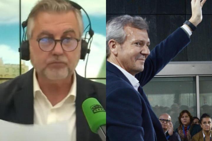 El directo de 'Más de uno', Carlos Alsina, y el presidente gallego y vencedor del 18-F, Alfonso Rueda; en sendas imágenes.