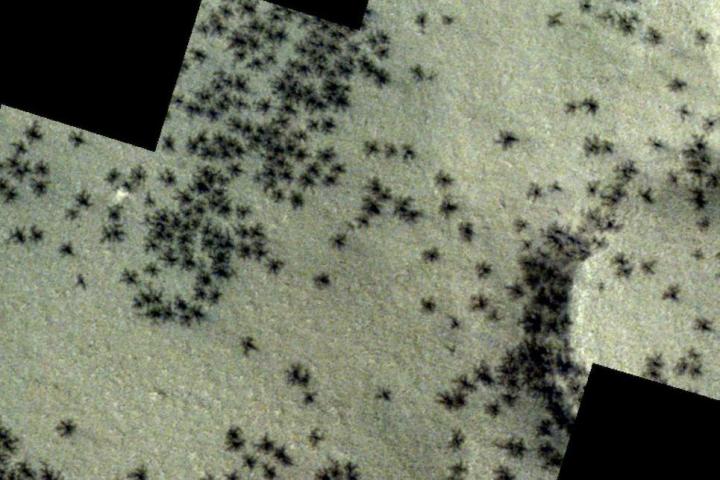 Las marcas que dejan las "arañas" en Marte.