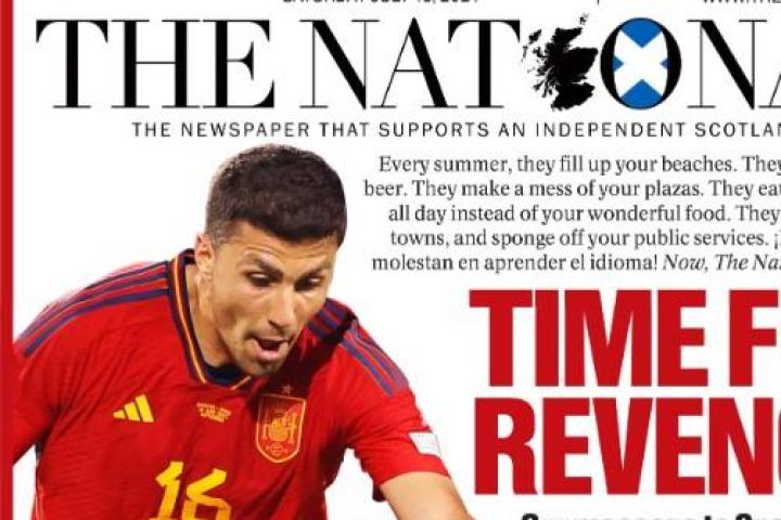 La portada de 'The National' sobre el España-Inglaterra de la final de la Eurocopa