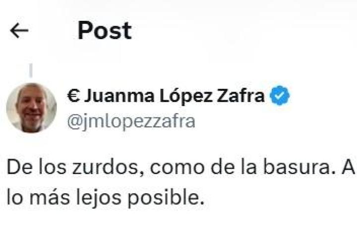 El tuit de Juanma López Zafra.