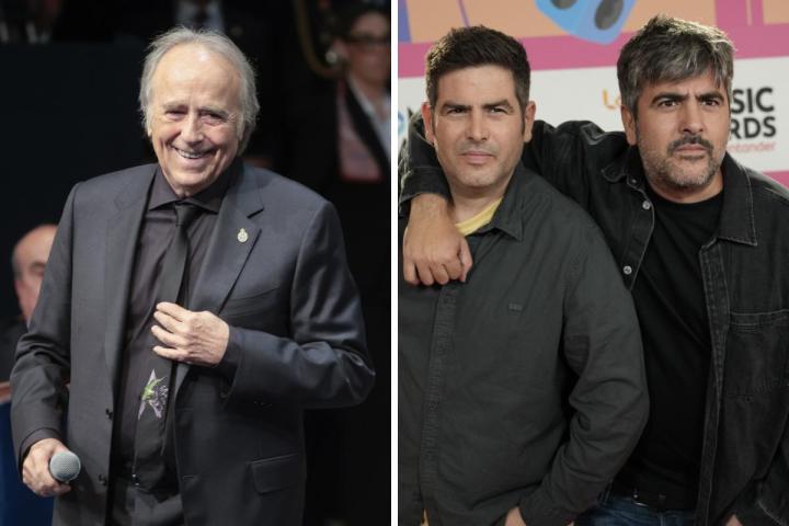 El cantante Joan Manuel Serrat y el dúo Estopa.