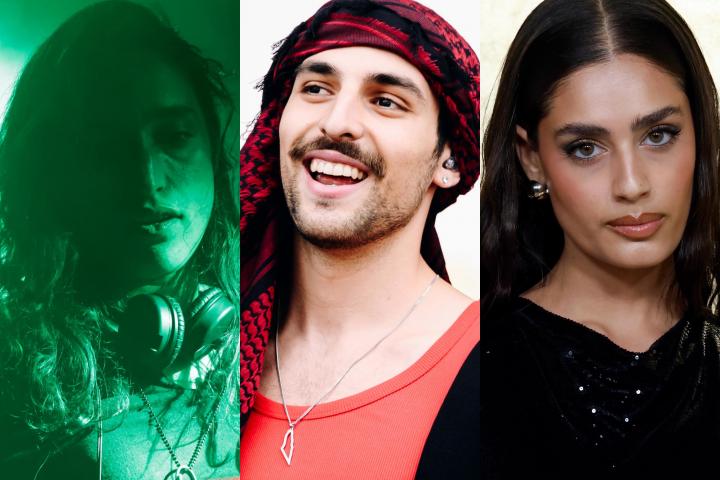 Los artistas palestinos Sama' Abdulhadi, Saint Levant y Zeyne, en imágenes de archiivo.