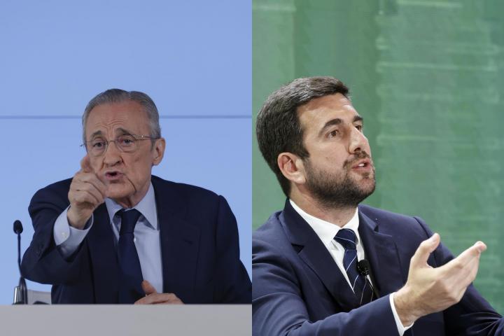 Florentino Pérez, a la izquierda, y Enrique Riquelme, a la derecha
