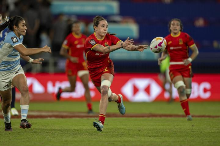 Olivia Fresneda, durante un partido de la selección femenina de rugby 7 en Hong Kong.