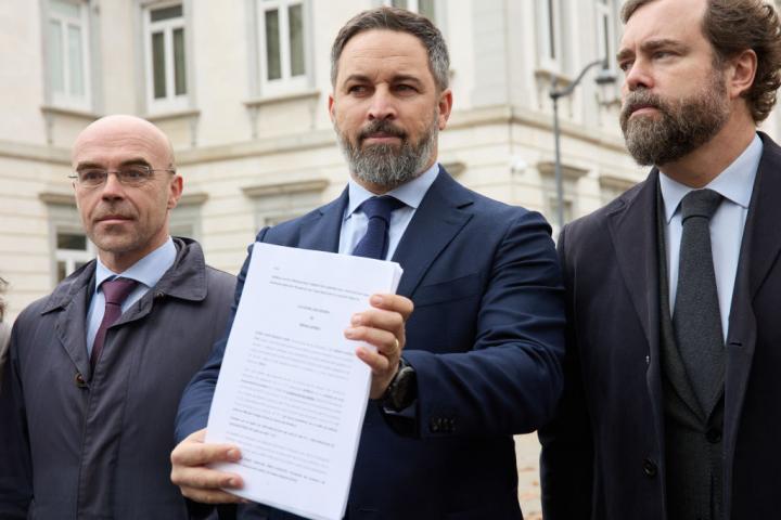 Jorge Buxadé, Santiago Abascal y Espinosa de los Monteros (Vox); en una imagen de archivo.