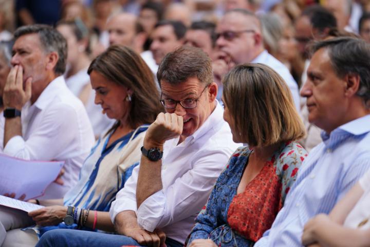 El líder del Partido Popular, Alberto Núñez Feijóo, durante un acto del partido en Salamanca el 25 de junio.