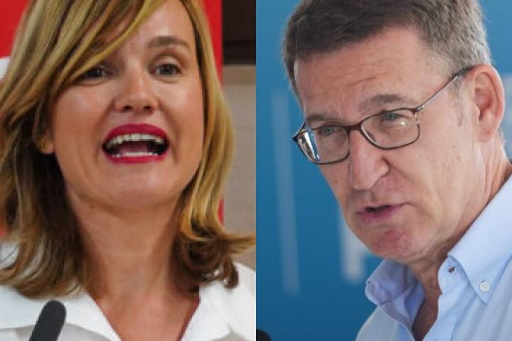 La portavoz socialista y ministra de Educación, Pilar Alegría, y el líder del PP, Núñez Feijóo; en sendas imágenes de archivo.