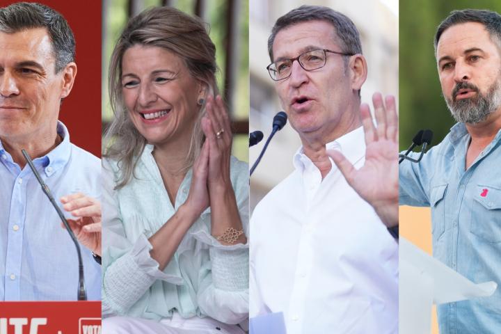 Pedro Sánchez, Yolanda Díaz, Alberto Núñez Feijóo y Santiago Abascal