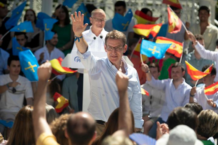 Núñez Feijóo en un acto de campaña del Partido Popular.