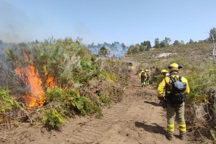 Dispositivo contra el fuego desplegado en el incendio de Valencia de Alcántara.