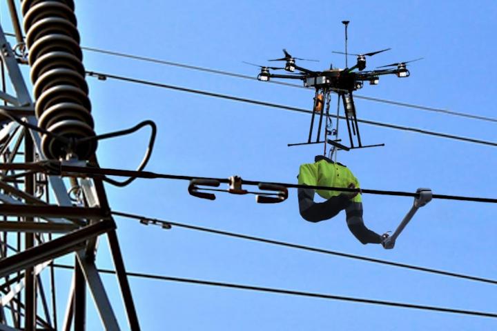 El drone que reduce los riesgos de los trabajadores de las líneas de alta tensión.