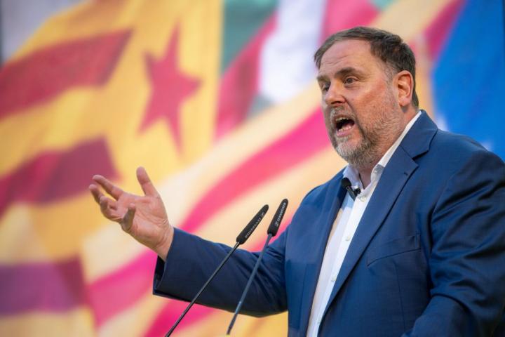 El presidente de ERC, Oriol Junqueras, durante un mitin para las elecciones generales del 23-J.