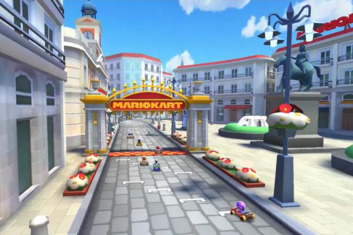 Captura del video promocional del circuito inspirado en Madrid de 'Mario Kart Tour'.