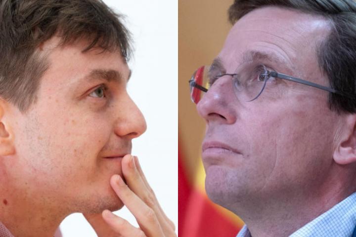 El diputado autonómico de Más Madrid Eduardo Rubiño y el regidor madrileño, Jose Luis Martínez-Almeida; en sendas imágenes de archivo.