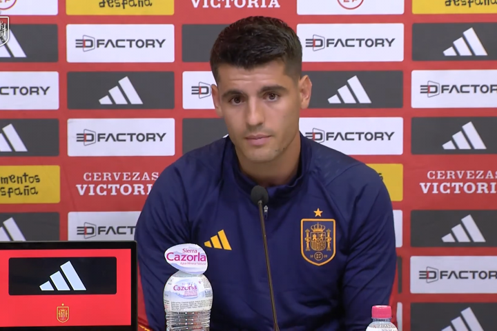 Álvaro Morata, durante la lectura del comunicado de condena a Luis Rubiales