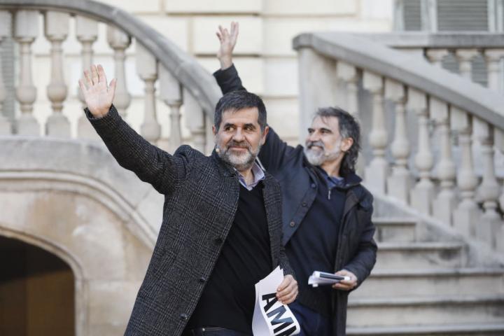 El ex presidente de Òmnium Cultural Jordi Cuixart y al ex secretario general de Junts y ex presidente de la Asamblea Nacional Catalana (ANC), Jordi Sànchez; en una imagen de archivo.