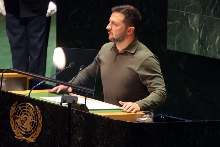 El presidente ucraniano, Volodímir Zelenski, en una imagen de archivo en la Asamblea General de la ONU.