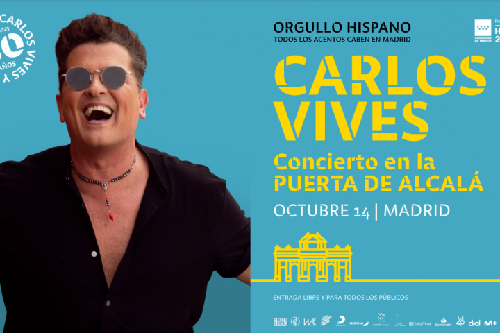 Cartel del concierto de Carlos Vives en la Puerta de Alcalá de Madrid por el Día de la Hispanidad.