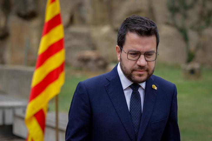 El president de la Generalitat, Pere Aragonès, durante el homenaje al expresident Lluis Companys.