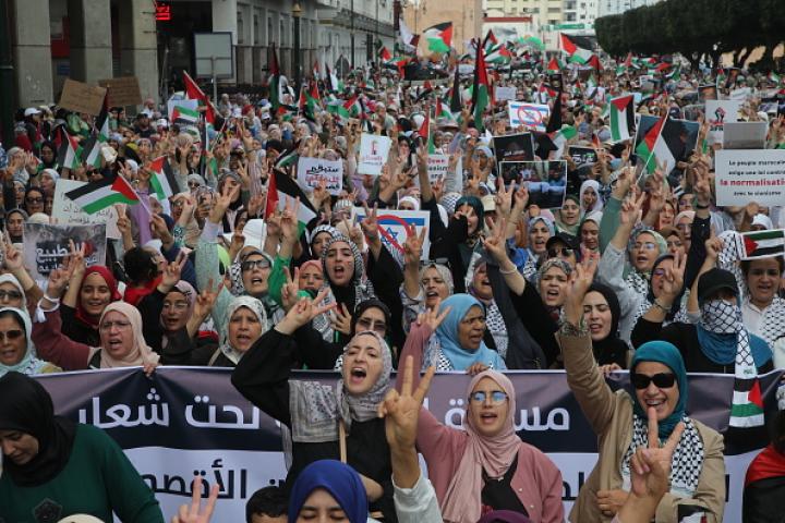 Protesta propalestina en Rabat (Marruecos).