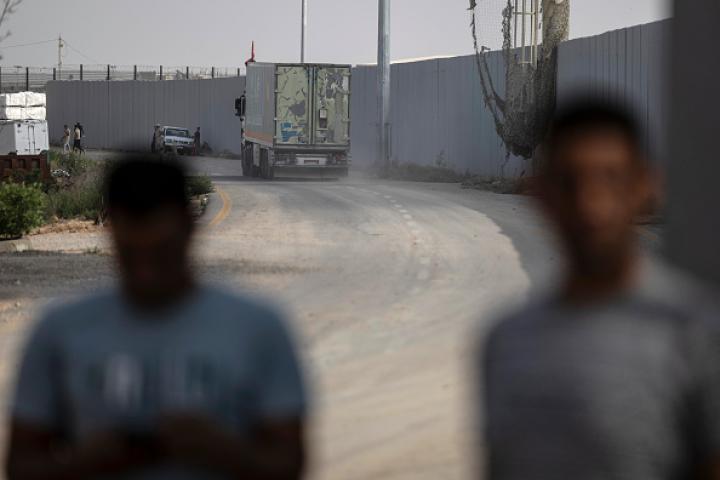Imagen del segundo convoy de ayuda humanitaria que ha cruzado el paso egipcio de Rafah.