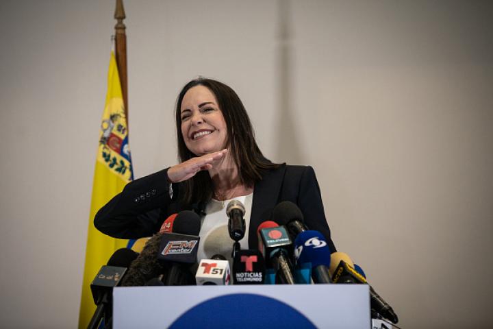 María Corina Machado, líder candidata oposición Vente Venezuela, tras conocer su victoria en las primarias para las presidenciales.