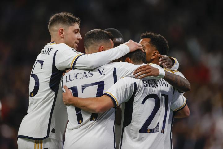 Los jugadores del Real Madrid celebran uno de los goles frente al Sporting de Braga