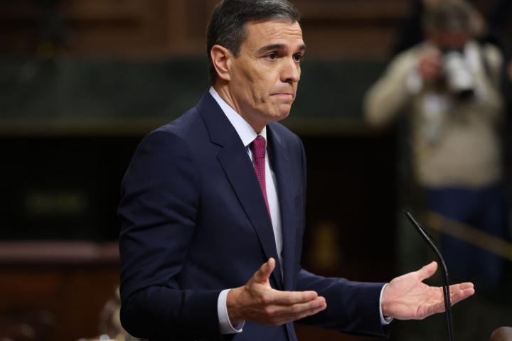 Pedro Sánchez gesticula durante su intervención este miércoles