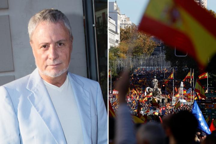 El actor Joaquím Kremel y una fotografía de la manifestación en Cibeles de este sábado